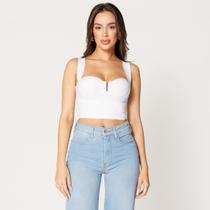 Blusa Cropped com Decote V e Bojo Estruturado Branco Blusa Cropped com Decote V e Bojo Estruturado Branco