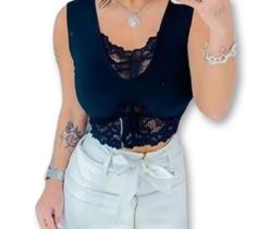 Blusa Cropped com forro renda sobreposta regata feminina