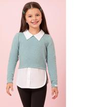 Blusa cropped com gola e camisa sobreposta