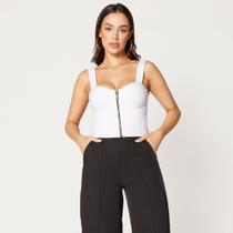 Blusa Cropped com Zíper na Frente Branco