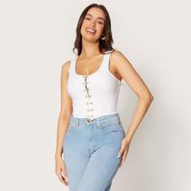 Blusa Cropped Corset com Colchetes Branco