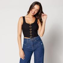 Blusa Cropped Corset com Colchetes Preto