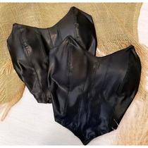 Blusa cropped corset com zíper nas costas material sintético feminina elegante