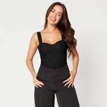 Blusa Cropped Coset com Bojo Preto