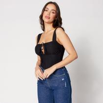 Blusa Cropped Coset com Laço na Frente Preto