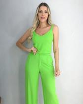Blusa Cropped de Alça com Elástico e Decote v - Cousin - Verde Lima / Bege