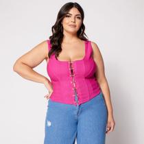 Blusa Cropped de Alça Plus Corset com Colchetes e Bojo Blusa Cropped de Alça Plus Corset com Colchetes e Bojo