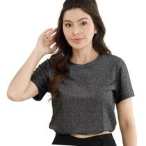 Blusa Cropped De Brilho Moda Casual Balada Primavera Verão Slim Over 73723A