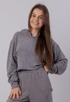 Blusa Cropped De Lanzinha Manga Longa Com Capuz Casual Outono Inverno RLC Modas