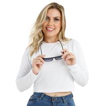 Blusa Cropped de Manga Longa Feminina Suplex Ultra Leve Versatil Moda Outono Inverno Slim 0325A