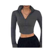 Blusa Cropped De Manga Longa Para Mulheres, Gola Alta, Cor Sólida, Estilo Casual Sexy Para Festa E Blusa Cropped De Manga Longa Para Mulheres, Gola Alta, Cor Sólida, Estilo Casual Sexy Para Festa E