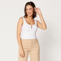 Blusa Cropped Decote com Aro em V Branco