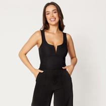 Blusa Cropped Decote com Aro em V Preto