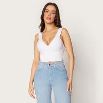 Blusa Cropped Decote V com Bojo Branco