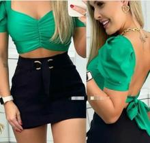 Blusa Cropped Drapeado Detalhe Amarração nas costas Moda