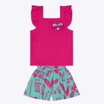 Blusa Cropped e Shorts Rosa Infantil Feminino Kyly 1000239