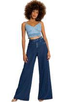 Blusa cropped em jeans com latex e bordado lunender 20433