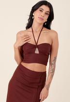 Blusa Cropped Em Linho Alça Busto