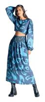 Blusa Cropped Estampada Decote Canoa Abertura Costas Zinco