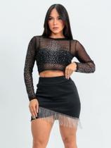 Blusa cropped explosao com aplique de pedrarias