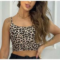 Blusa Cropped faixa alça fina onça moda gringa feminina