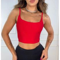 Blusa Cropped faixa alça fina poliéster moda gringa feminina