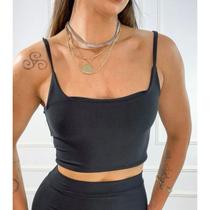 Blusa Cropped faixa alça fina poliéster moda gringa feminino moda gringa