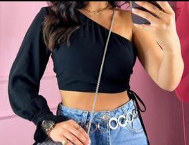 Blusa Cropped feminina Alfaiataria preta
