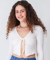 Blusa Cropped Feminina Amarração Marisa off White-27085