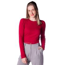 Blusa Cropped Feminina Averzzy Canelada com Amarração Bordô Blusa Cropped Feminina Averzzy Canelada com Amarração Bordô