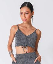 Blusa Cropped Feminina Brilho Lurex Marisa Preto-74056 Blusa Cropped Feminina Brilho Lurex Marisa Preto-74056