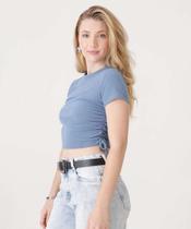 Blusa Cropped Feminina Canelada Drapeado Marisa-07013 Blusa Cropped Feminina Canelada Drapeado Marisa-07013