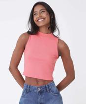 Blusa Cropped Feminina Canelada Gola Alta Marisa-43013 Blusa Cropped Feminina Canelada Gola Alta Marisa-43013