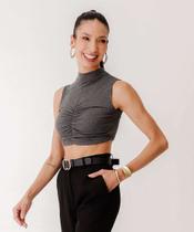 Blusa Cropped Feminina Canelada Gola Alta Marisa-87610