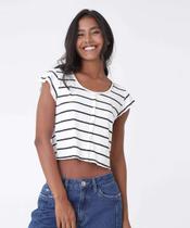 Blusa Cropped Feminina Canelada Listrada Marisa-41002 Blusa Cropped Feminina Canelada Listrada Marisa-41002