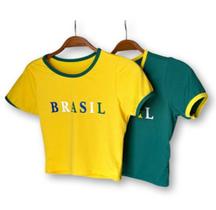 Blusa cropped feminina canelada manga curta Brasil