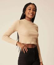 Blusa Cropped Feminina Canelada Manga Longa Marisa-16599 Blusa Cropped Feminina Canelada Manga Longa Marisa-16599