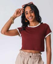 Blusa Cropped Feminina Canelada Marisa Vinho-31014 Blusa Cropped Feminina Canelada Marisa Vinho-31014