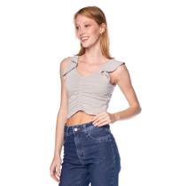 Blusa Cropped Feminina Cativa com Franzido Cinza