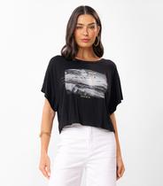 Blusa Cropped Feminina Com Decote Redondo Rovitex Preto