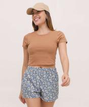 Blusa Cropped Feminina Cotton Manga Curta Marisa-13051 Blusa Cropped Feminina Cotton Manga Curta Marisa-13051