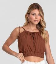 Blusa Cropped Feminina De Alça Em Viscose Dianna Marrom