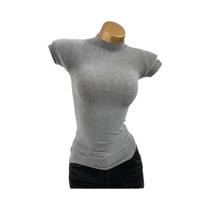 Blusa Cropped Feminina de Tricô Canelado Gola Alta Ajustada Casual Básica Sexy