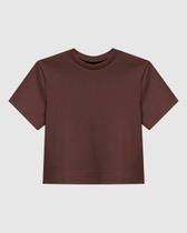 Blusa Cropped Feminina Decote Redondo Manga Curta Em Malha Canelada