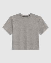 Blusa Cropped Feminina Decote Redondo Manga Curta Em Malha Canelada