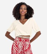 Blusa Cropped Feminina Decote V Rovitex Bege Blusa Cropped Feminina Decote V Rovitex Bege
