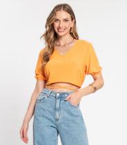Blusa Cropped Feminina Decote V Rovitex Marrom Blusa Cropped Feminina Decote V Rovitex Marrom