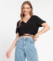 Blusa Cropped Feminina Decote V Rovitex Preto Blusa Cropped Feminina Decote V Rovitex Preto