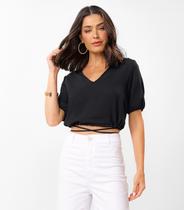 Blusa Cropped Feminina Decote V Rovitex Preto