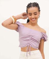 Blusa Cropped Feminina Drapeado Manga Curta Marisa-15701